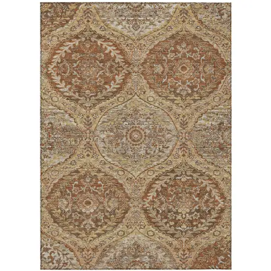 Copper And Pink Ogee Washable Indoor Outdoor Area Rug Photo 2
