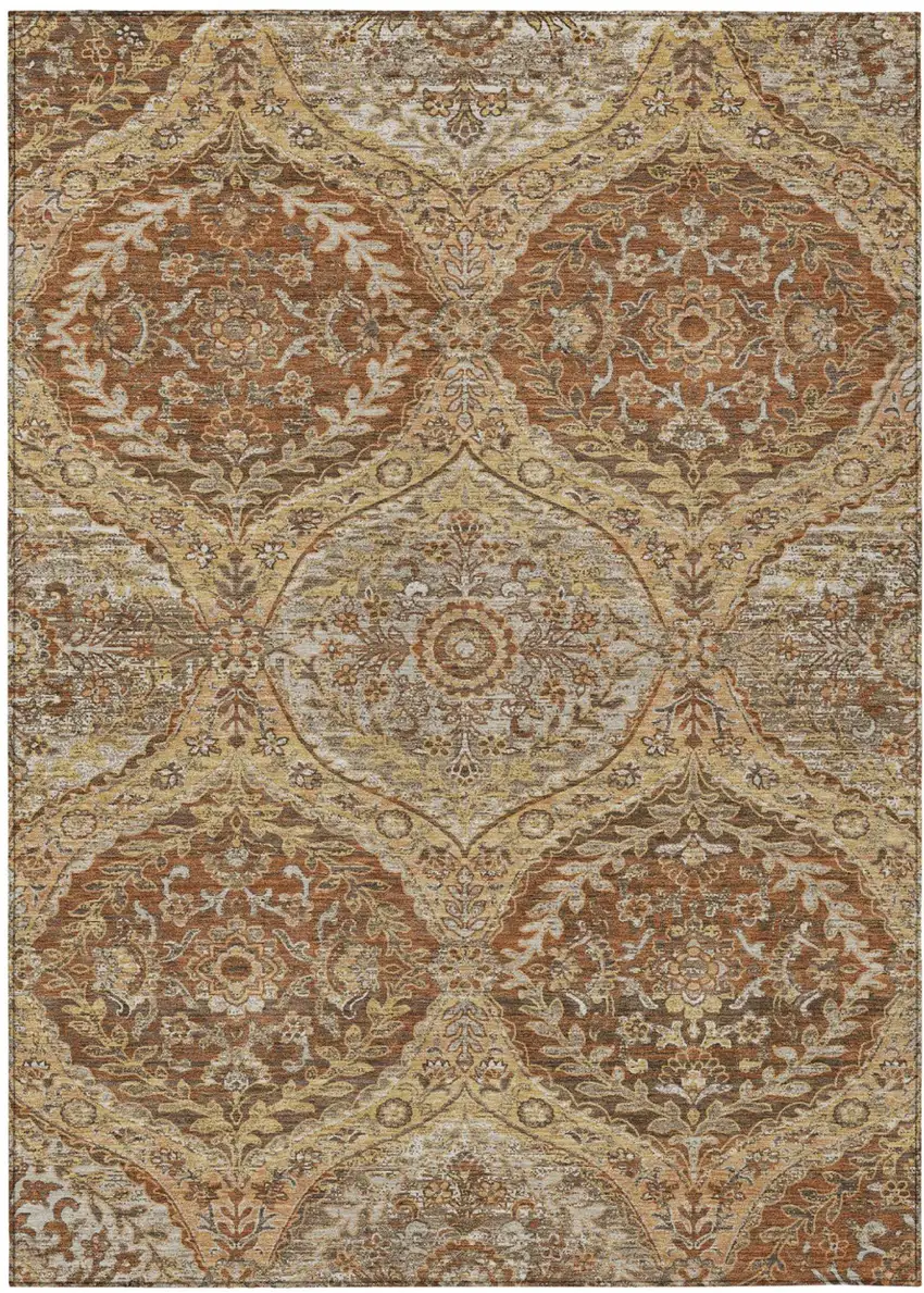 Copper And Pink Ogee Washable Indoor Outdoor Area Rug Photo 2