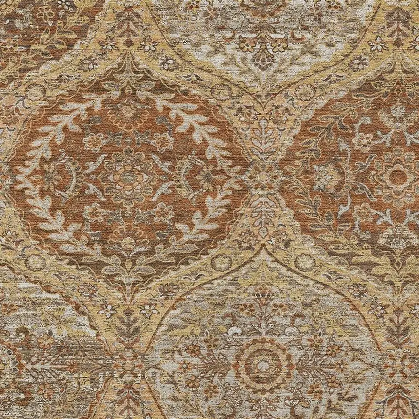 Copper And Pink Ogee Washable Indoor Outdoor Area Rug Photo 3