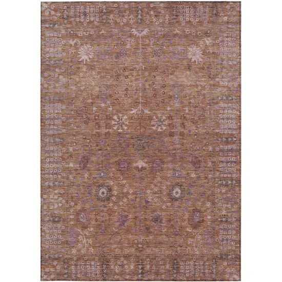 Copper And Purple Floral Washable Indoor Outdoor Area Rug Photo 4