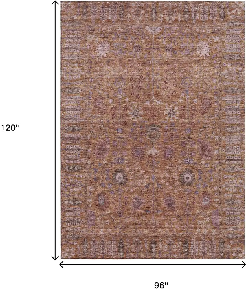 Copper And Purple Floral Washable Indoor Outdoor Area Rug Photo 3