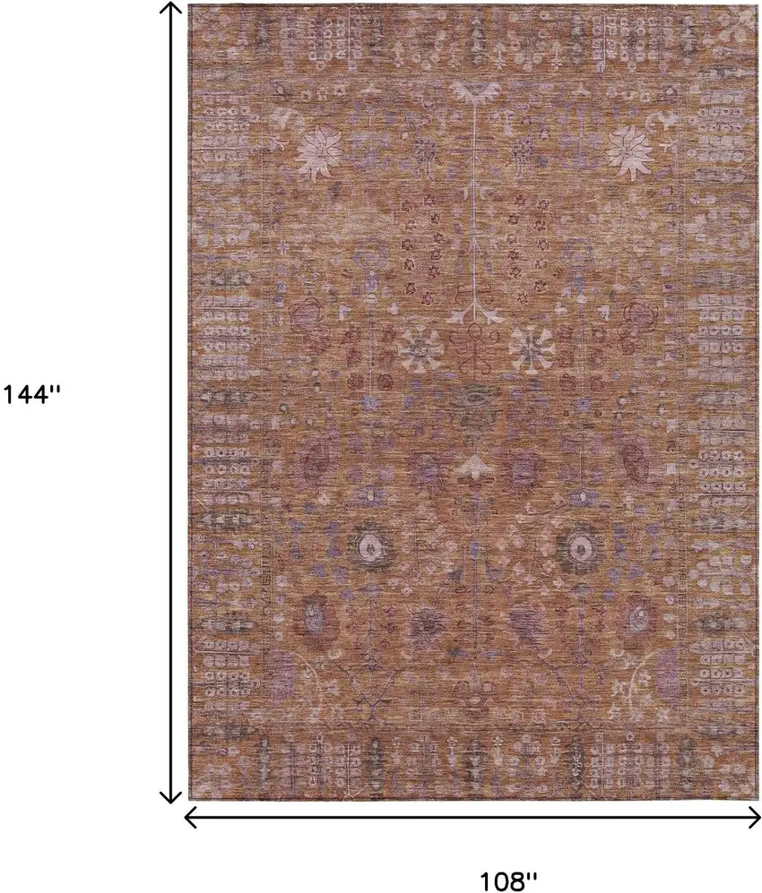 Copper And Purple Floral Washable Indoor Outdoor Area Rug Photo 3
