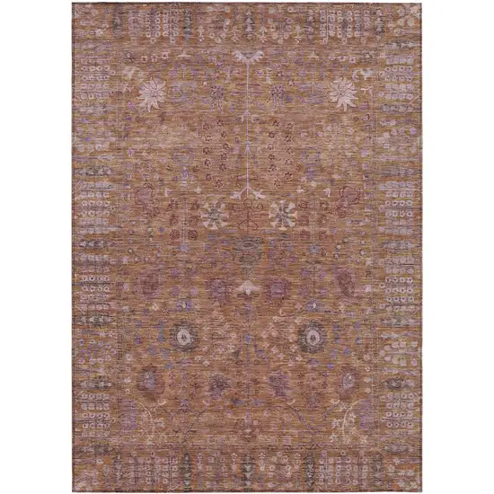 Copper And Purple Floral Washable Indoor Outdoor Area Rug Photo 2