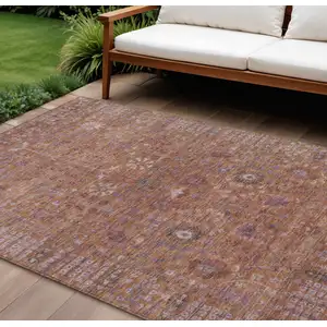 Photo of Copper And Purple Floral Washable Indoor Outdoor Area Rug