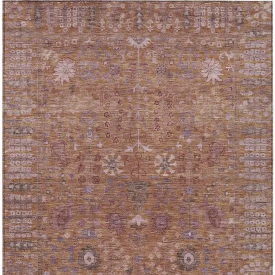 Copper And Purple Floral Washable Indoor Outdoor Area Rug Photo 7