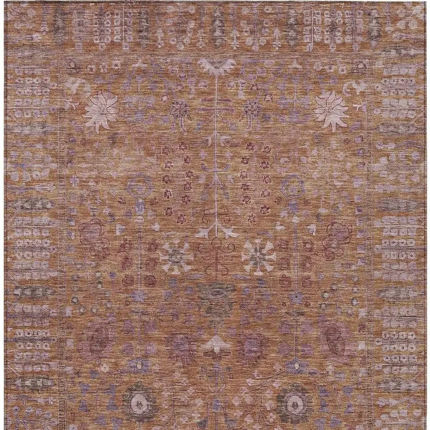 Copper And Purple Floral Washable Indoor Outdoor Area Rug Photo 7