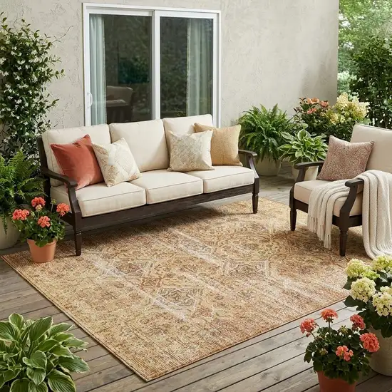 Copper And Purple Floral Washable Indoor Outdoor Area Rug Photo 1