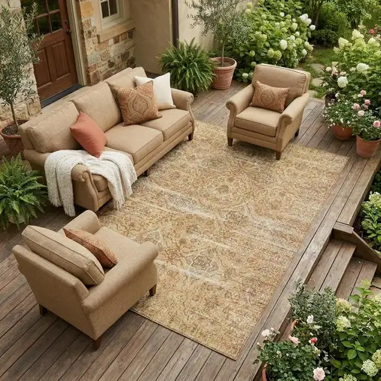 Copper And Purple Floral Washable Indoor Outdoor Area Rug Photo 1