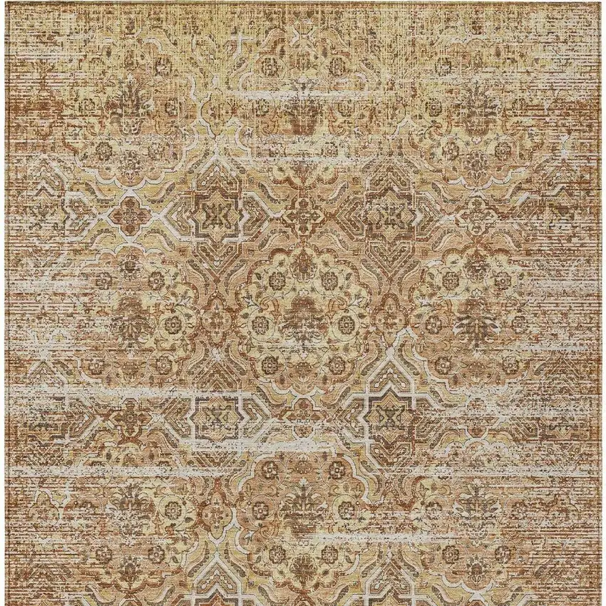 Copper And Purple Floral Washable Indoor Outdoor Area Rug Photo 3
