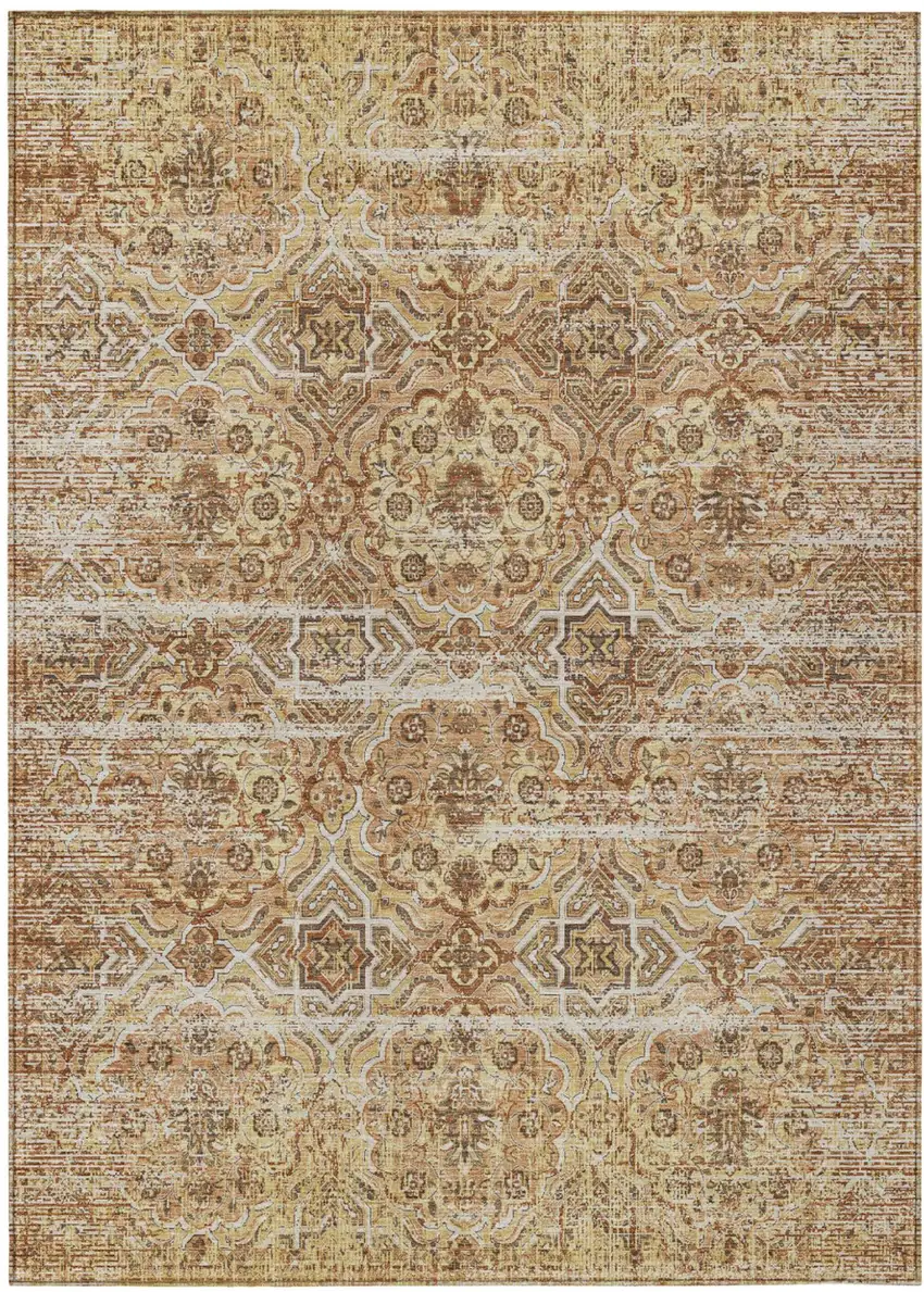 Copper And Purple Floral Washable Indoor Outdoor Area Rug Photo 2