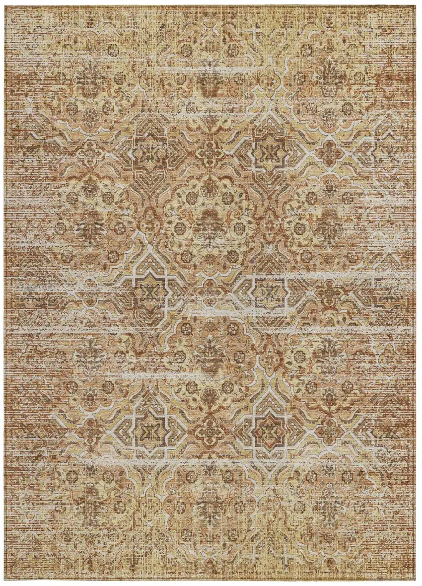 Copper And Purple Floral Washable Indoor Outdoor Area Rug Photo 4