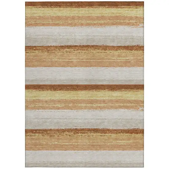 Copper And Purple Striped Washable Indoor Outdoor Area Rug Photo 4