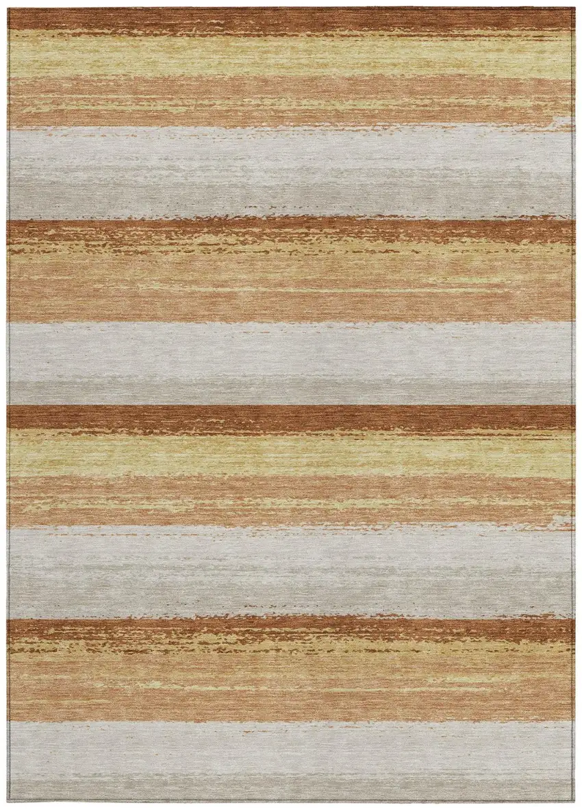 Copper And Purple Striped Washable Indoor Outdoor Area Rug Photo 4