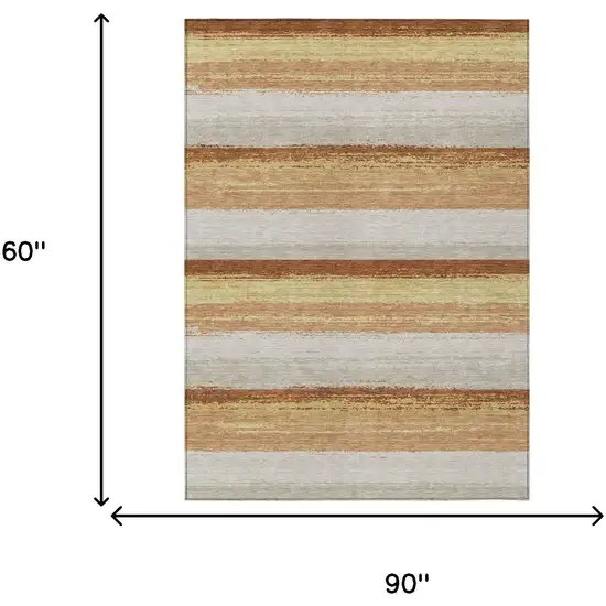 Copper And Purple Striped Washable Indoor Outdoor Area Rug Photo 7
