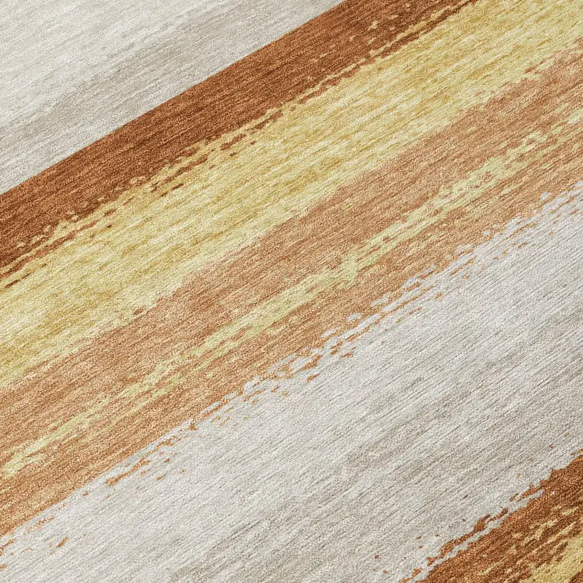 Copper And Purple Striped Washable Indoor Outdoor Area Rug Photo 6