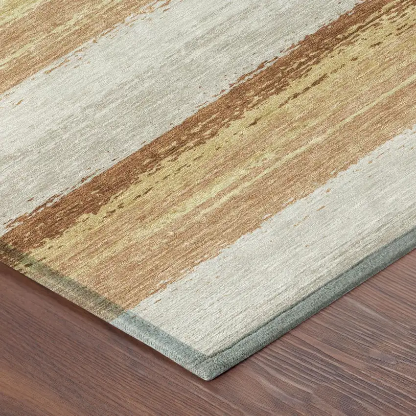 Copper And Purple Striped Washable Indoor Outdoor Area Rug Photo 5