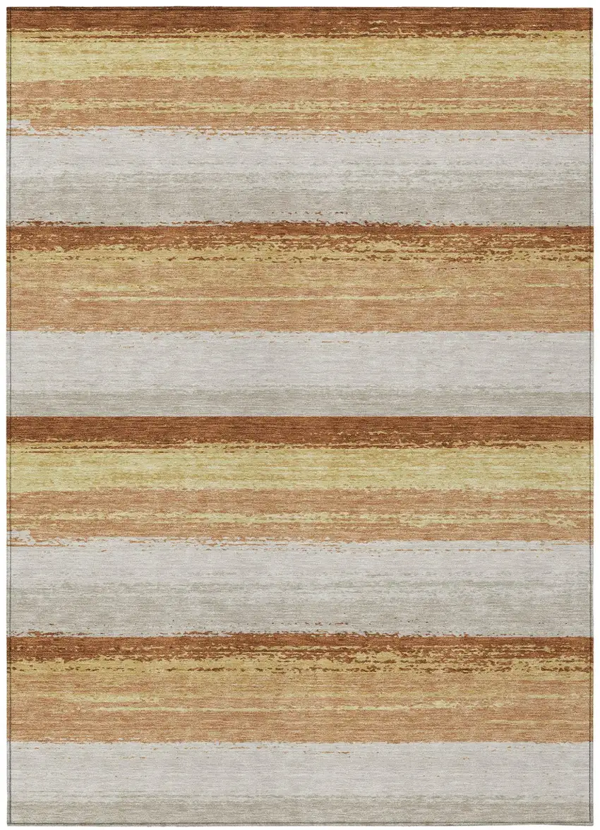 Copper And Purple Striped Washable Indoor Outdoor Area Rug Photo 2