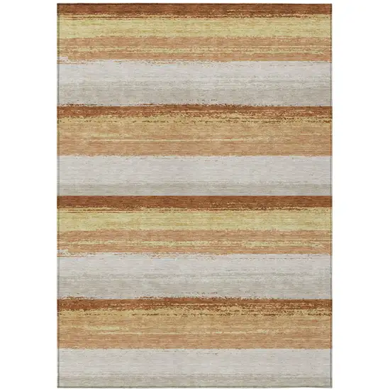 Copper And Purple Striped Washable Indoor Outdoor Area Rug Photo 2