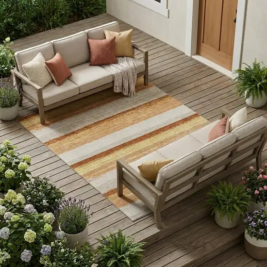Copper And Purple Striped Washable Indoor Outdoor Area Rug Photo 1