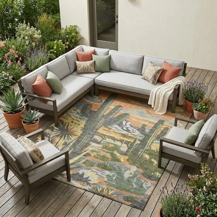 Copper And Purple Trees Washable Indoor Outdoor Area Rug Photo 1