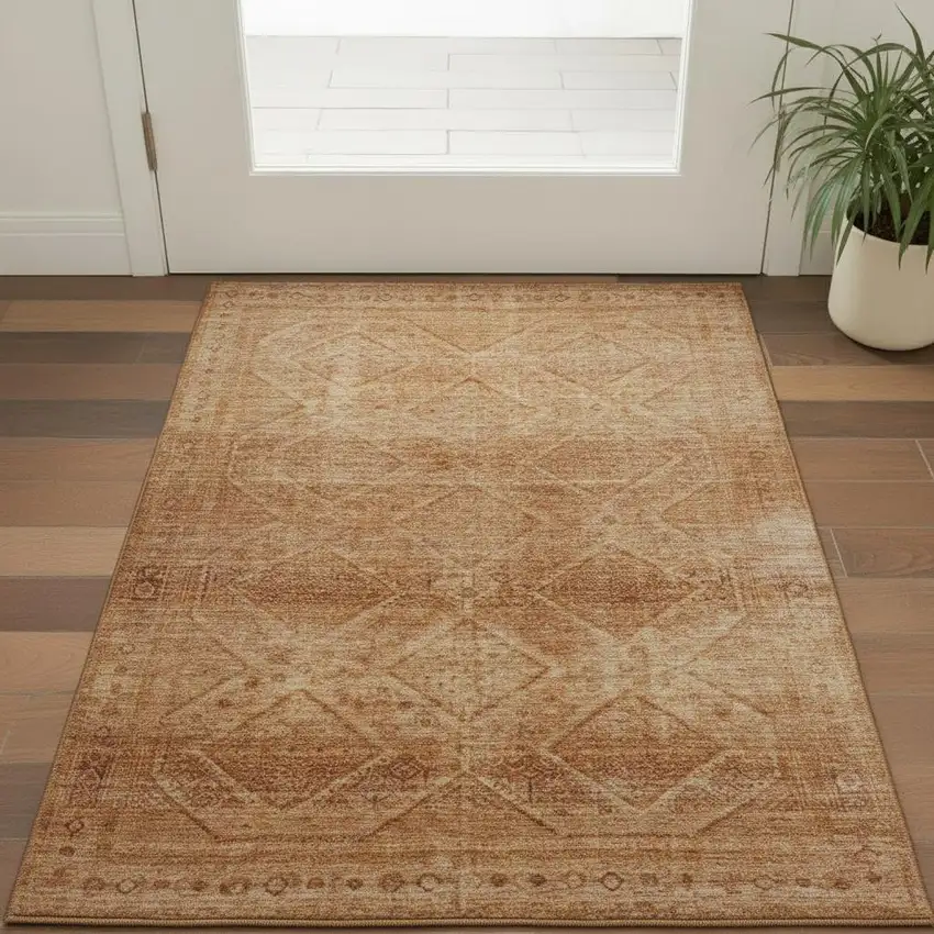 Copper And Rust Geometric Washable Area Rug With UV Protection Photo 2