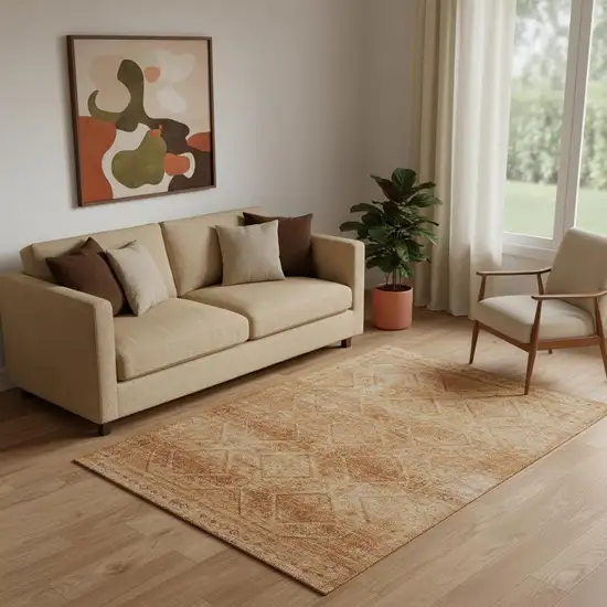 Copper And Rust Geometric Washable Area Rug With UV Protection Photo 2