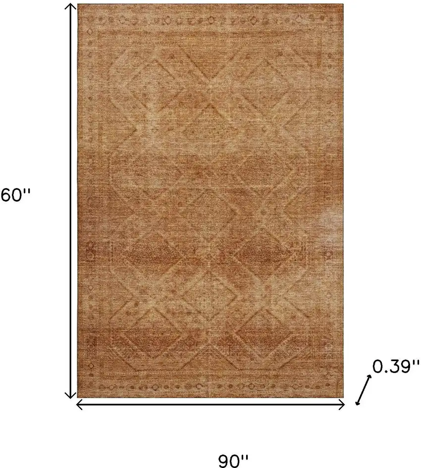 Copper And Rust Geometric Washable Area Rug With UV Protection Photo 8