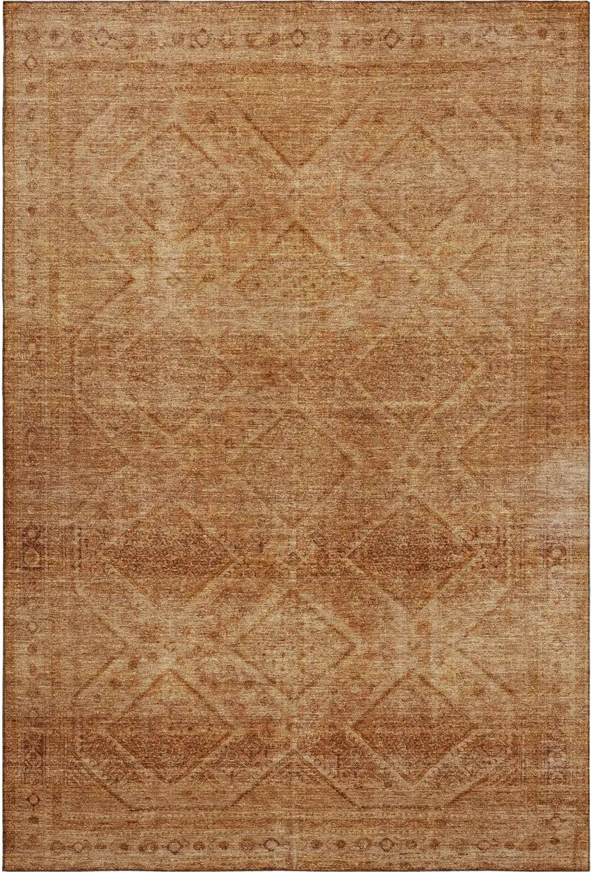 Copper And Rust Geometric Washable Area Rug With UV Protection Photo 1