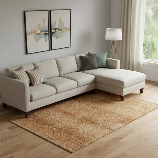 Copper And Rust Geometric Washable Area Rug With UV Protection Photo 2