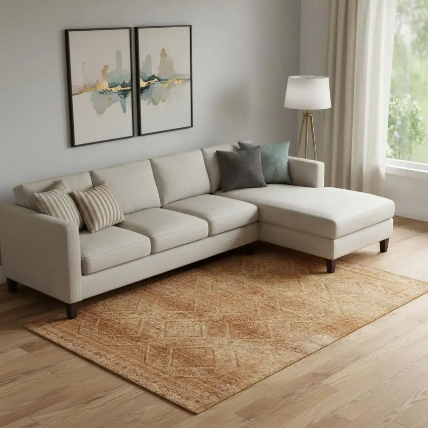 Copper And Rust Geometric Washable Area Rug With UV Protection Photo 2