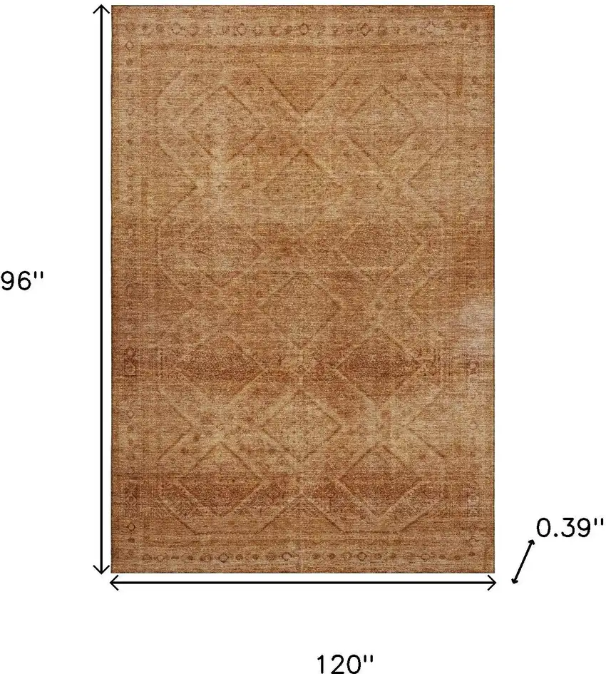 Copper And Rust Geometric Washable Area Rug With UV Protection Photo 9