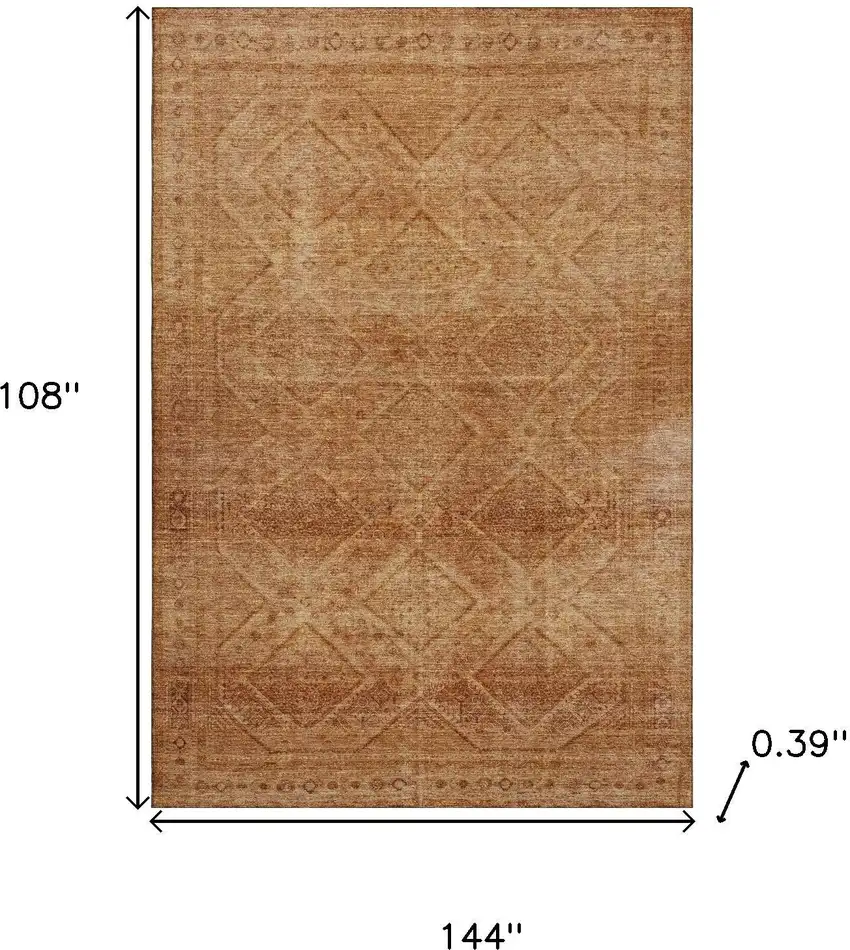 Copper And Rust Geometric Washable Area Rug With UV Protection Photo 9
