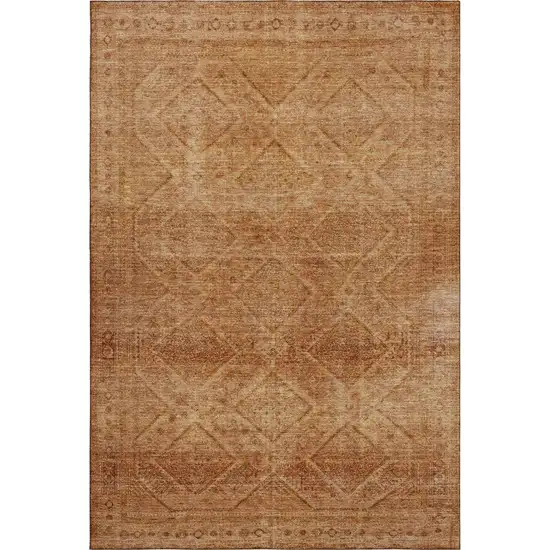 Copper And Rust Geometric Washable Area Rug With UV Protection Photo 1