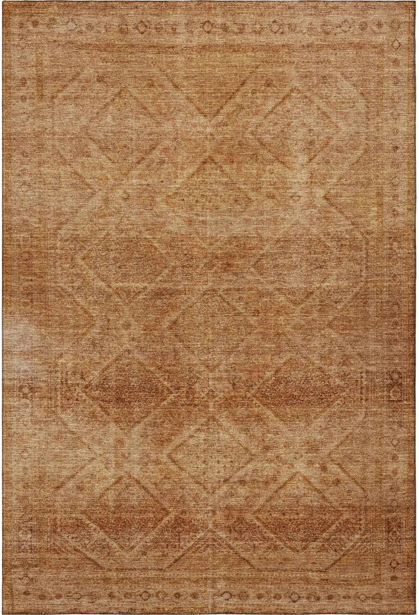 Copper And Rust Geometric Washable Area Rug With UV Protection Photo 4