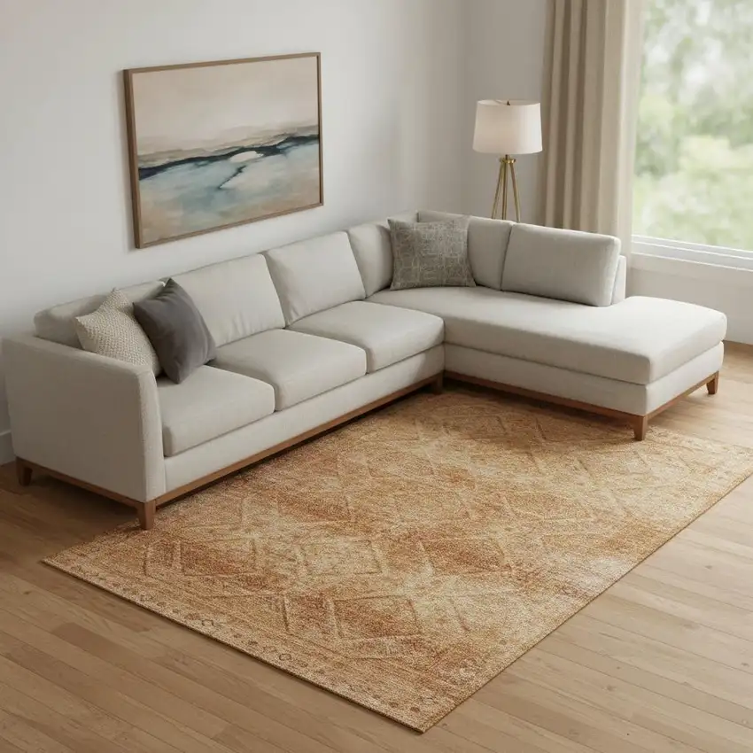 Copper And Rust Geometric Washable Area Rug With UV Protection Photo 2