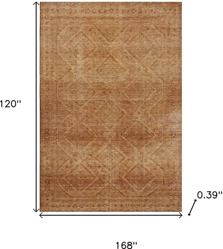 Copper And Rust Geometric Washable Area Rug With UV Protection Photo 9
