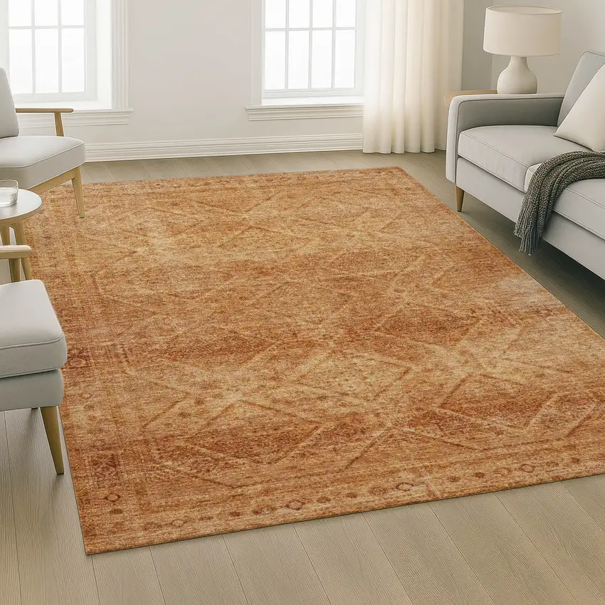 Copper And Rust Geometric Washable Area Rug With UV Protection Photo 6