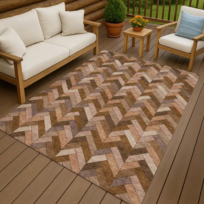 Copper And Rust Geometric Washable Indoor Outdoor Area Rug Photo 9