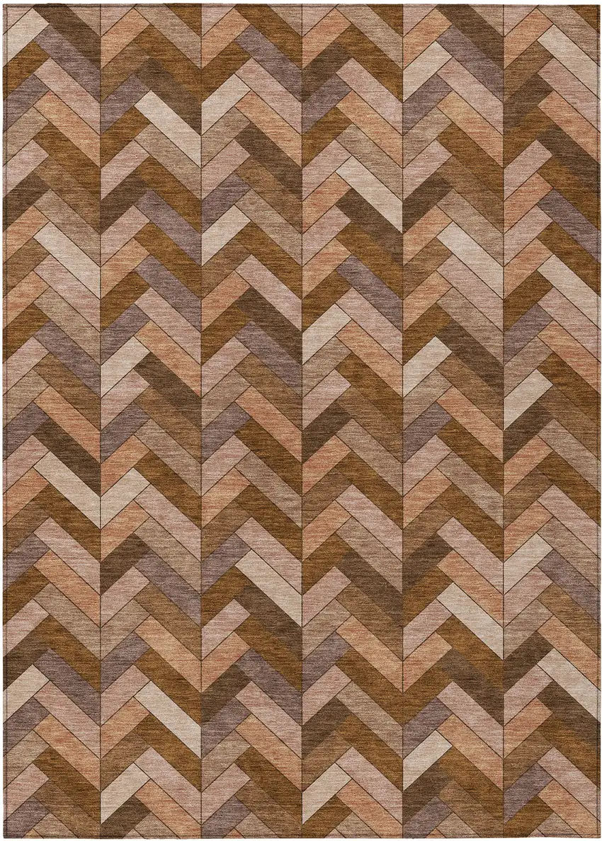 Copper And Rust Geometric Washable Indoor Outdoor Area Rug Photo 2