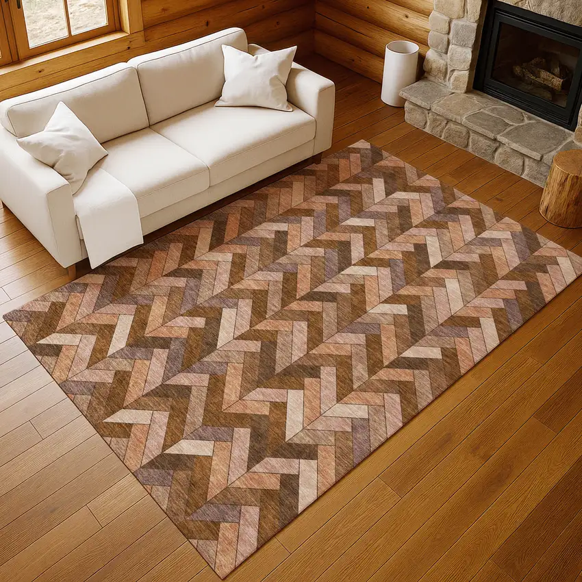 Copper And Rust Geometric Washable Indoor Outdoor Area Rug Photo 8
