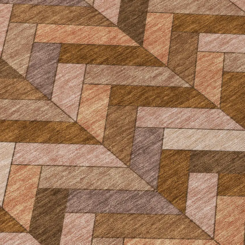 Copper And Rust Geometric Washable Indoor Outdoor Area Rug Photo 7