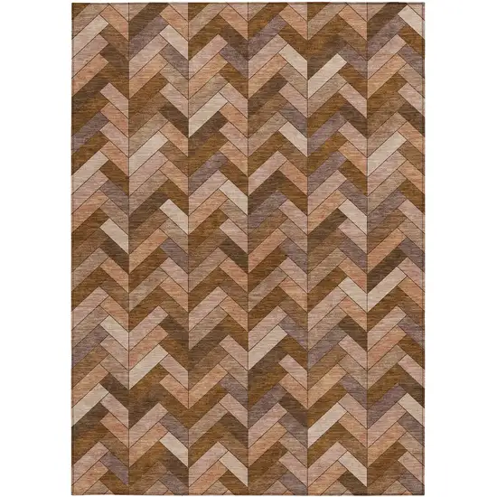 Copper And Rust Geometric Washable Indoor Outdoor Area Rug Photo 4