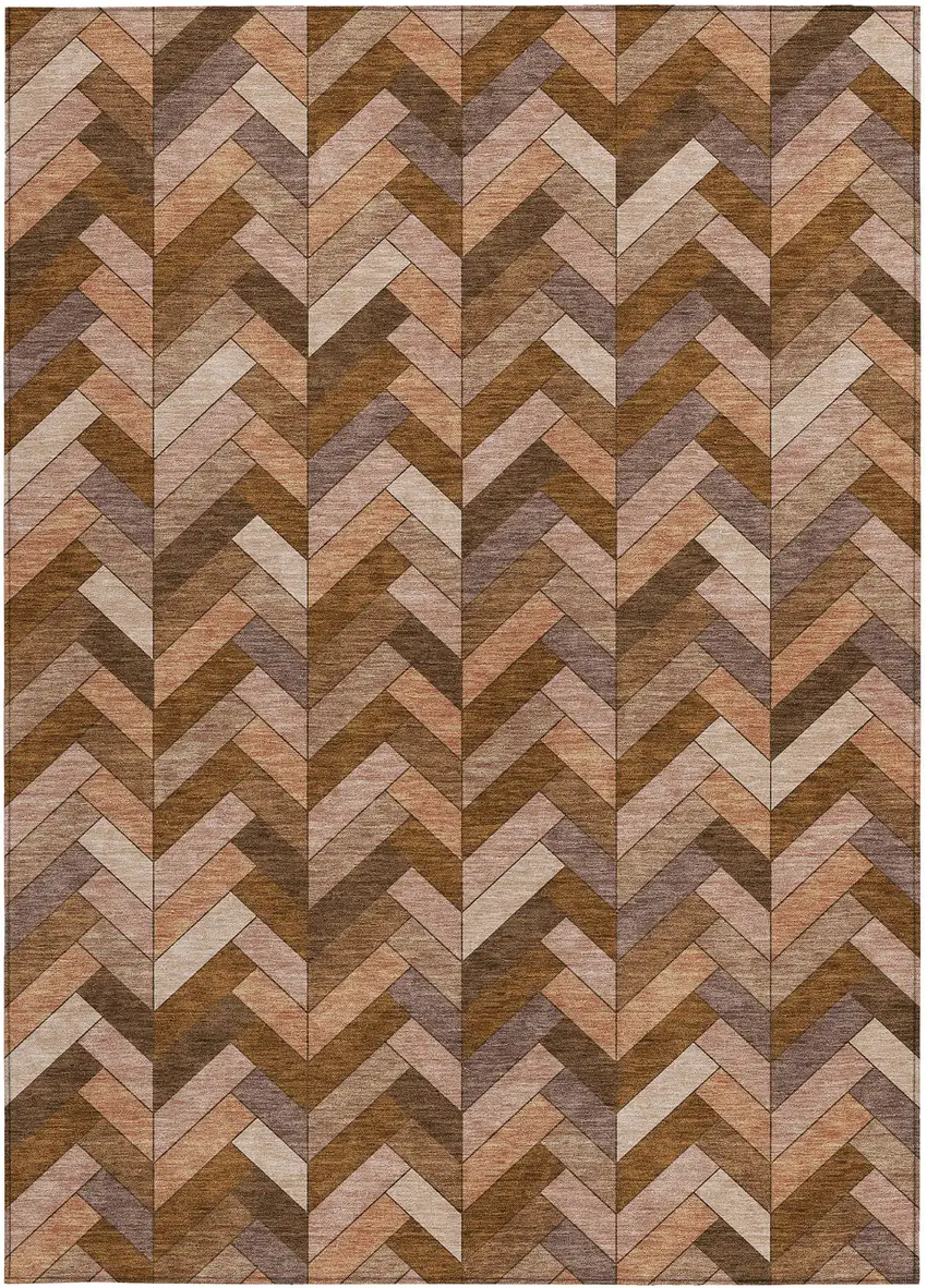 Copper And Rust Geometric Washable Indoor Outdoor Area Rug Photo 4
