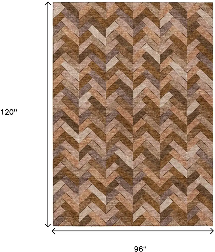 Copper And Rust Geometric Washable Indoor Outdoor Area Rug Photo 3