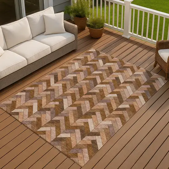 Copper And Rust Geometric Washable Indoor Outdoor Area Rug Photo 7