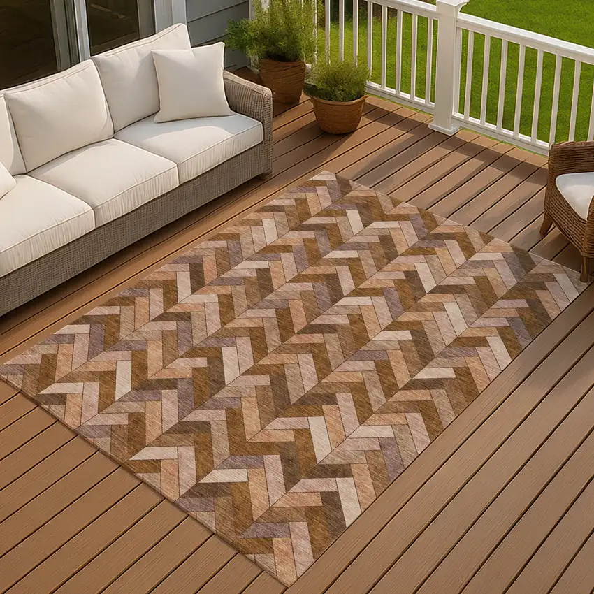 Copper And Rust Geometric Washable Indoor Outdoor Area Rug Photo 7
