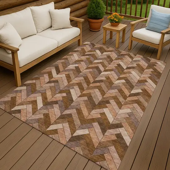 Copper And Rust Geometric Washable Indoor Outdoor Area Rug Photo 9
