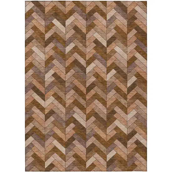 Copper And Rust Geometric Washable Indoor Outdoor Area Rug Photo 2