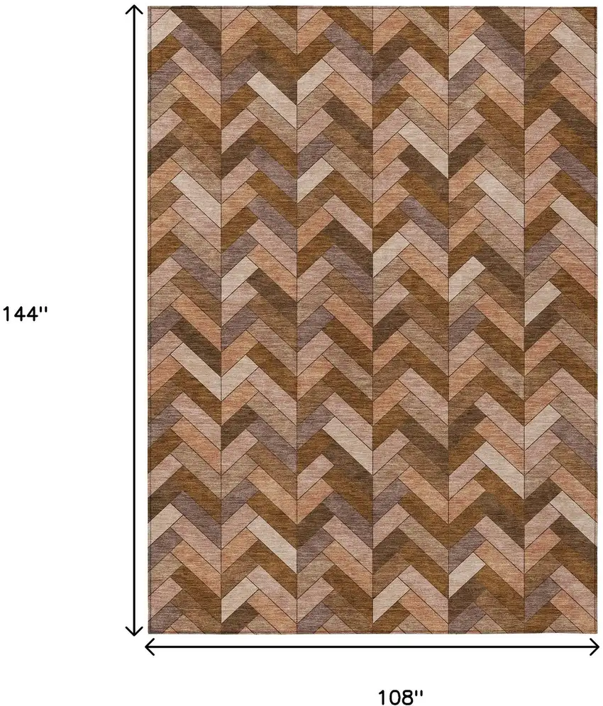 Copper And Rust Geometric Washable Indoor Outdoor Area Rug Photo 3