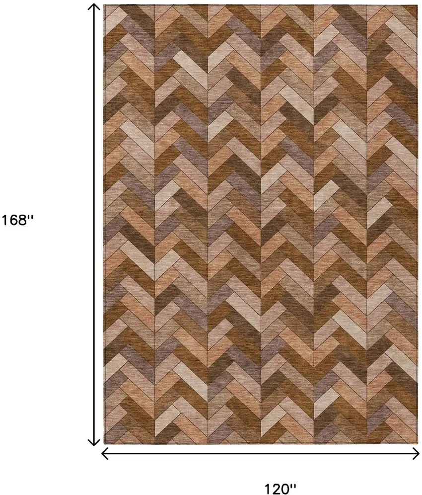 Copper And Rust Geometric Washable Indoor Outdoor Area Rug Photo 3